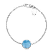 Sterling Silver Aquamarine Round Locket Chain Bracelet, B1248.