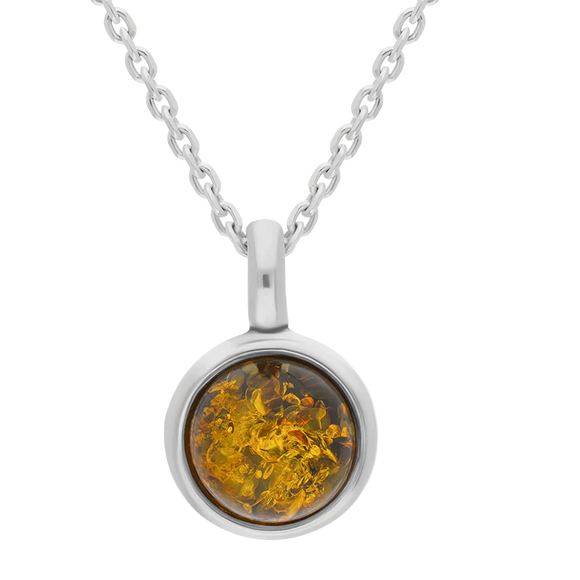 Sterling Silver Baltic Amber 13mm Round Pendant, P215