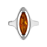 Sterling Silver Baltic Amber Open Marquise Ring. R989  