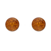 Sterling Silver Baltic Amber Orange 7mm Ball Stud Earrings. E1752.