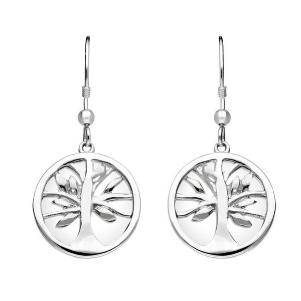 Sterling Silver Bauxite Round Tree of Life Drop Earrings, E2485.