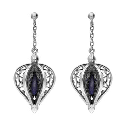 Sterling Silver Blue Goldstone Flore Filigree Drop Earrings E1781