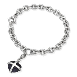 Sterling Silver Blue Goldstone Small Cross Heart Charm Bracelet, B666