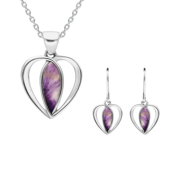 Sterling Silver¬†Blue John Centre Stone Heart Two Piece Set, S024