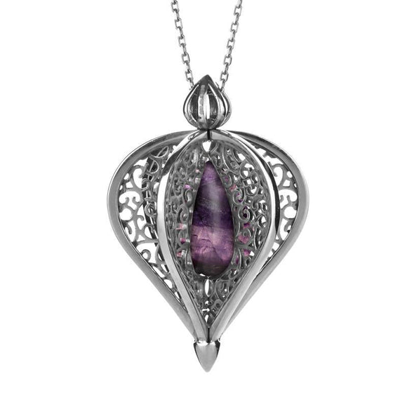 Sterling Silver Blue John Flore Filigree Droplet Necklace. P2330C.