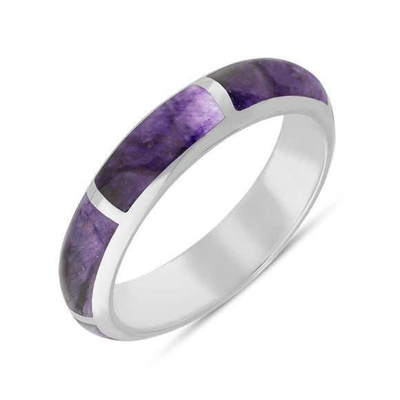 Sterling Silver Blue John Gap 6mm Wedding Band Ring, R588.