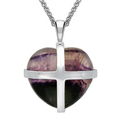 Sterling Silver Blue John Large Cross Heart Necklace, P1542.