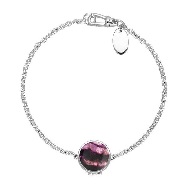 Sterling Silver Blue John Round Locket Chain Bracelet, B1248.