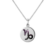Sterling Silver Blue John Zodiac Capricorn Round Necklace, P3599.