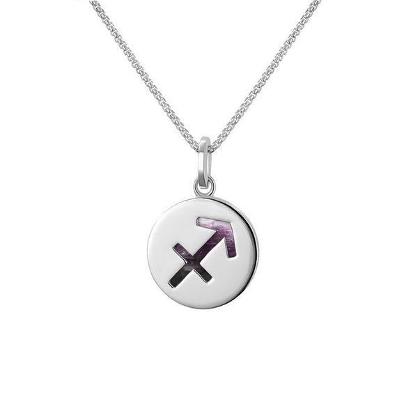 Sterling Silver Blue John Zodiac Sagittarius Round Necklace, P3602.