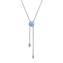 Sterling Silver Blue Lace Agate Lineaire Round Stone Adjustable Necklace. N1136.