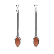 Sterling Silver Brown Goldstone Long Marquise Drop Earrings, E131.