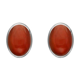 Sterling Silver Carnelian 8 x 10mm Classic Large Oval Stud Earrings, E007
