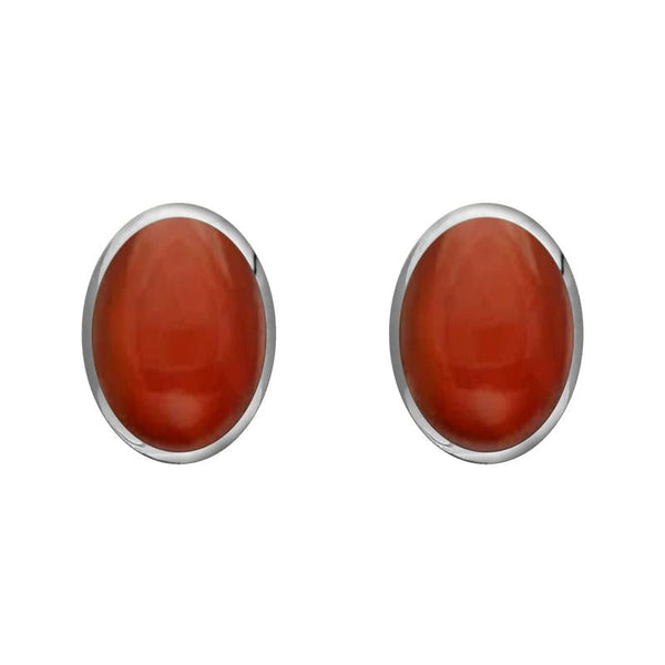 Sterling Silver Carnelian 8 x 6mm Classic Medium Oval Stud Earrings, E006