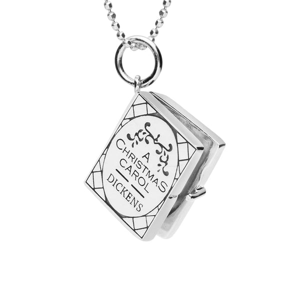 Sterling Silver Christmas Carol Hinged Book Charm Necklace, P3125