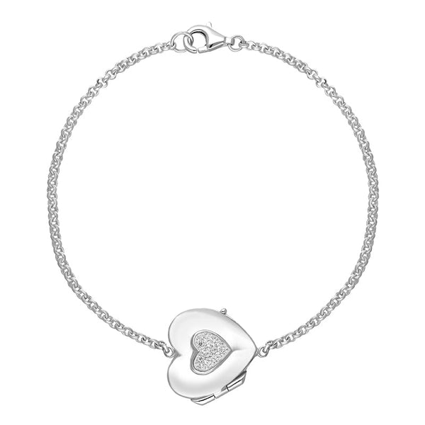 Sterling Silver Cubic Zirconia Heart Keepsake Locket Bracelet, B1247.
