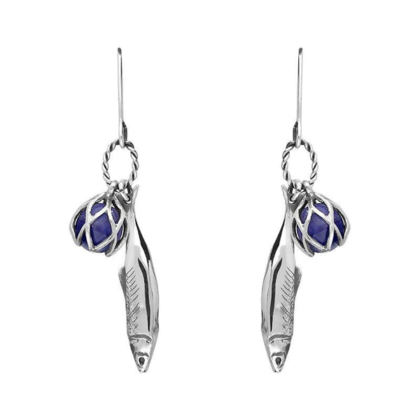 Sterling Silver Emma Stothard Silver Darling Lapis Lazuli Float Charm Hook Earrings, E2582.