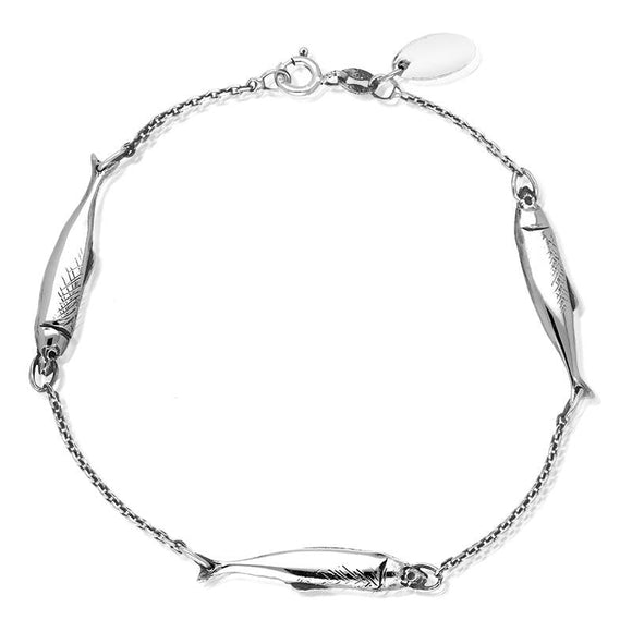 Sterling Silver Emma Stothard Silver Darling Three Fish Chain Link Bracelet, B1208.