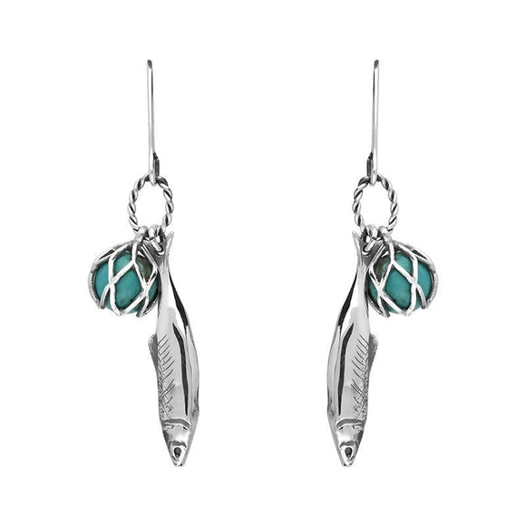 Sterling Silver Emma Stothard Silver Darling Turquoise Float Charm Hook Earrings, E2582.