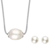 Sterling Silver Freshwater White Baroque Pearl Two Piece Set S156