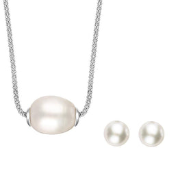 Sterling Silver Freshwater White Baroque Pearl Two Piece Set S156