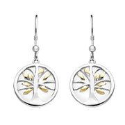 Sterling Silver Gold Plate Bauxite Round Tree of Life Drop Earrings, E2485.