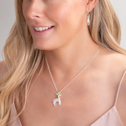 Sterling Silver Green Zirconia Small Reindeer Necklace, P2794C.