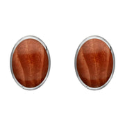 Sterling Silver Jasper 8 x 10mm Classic Large Oval Stud Earrings, E007