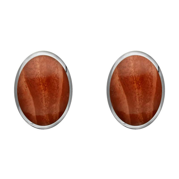 Sterling Silver Jasper 8 x 10mm Classic Large Oval Stud Earrings, E007