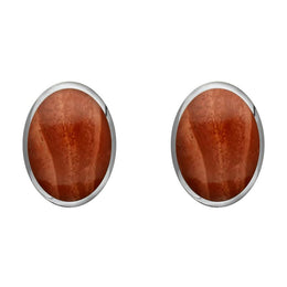 Sterling Silver Jasper 8 x 10mm Classic Large Oval Stud Earrings, E007