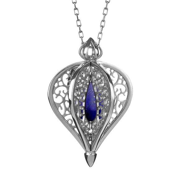 Sterling Silver Lapis Lazuli Flore Filigree Small Necklace, P2338C