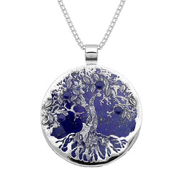 Sterling Silver Lapis Lazuli Large Round Tree Of Life Necklace, P3353.