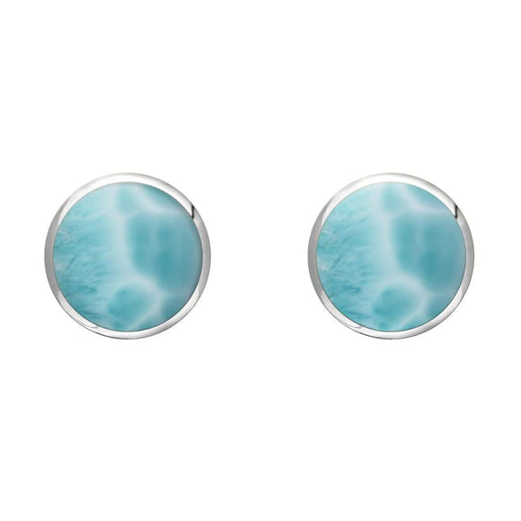 Sterling Silver Larimar 6mm Classic Medium Round Stud Earrings, E003