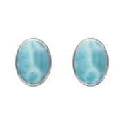 Sterling Silver Larimar 8 x 6mm Classic Medium Oval Stud Earrings, E006