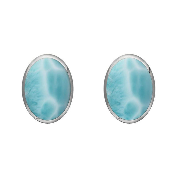 Sterling Silver Larimar 8 x 6mm Classic Medium Oval Stud Earrings, E006