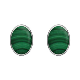 Sterling Silver Malachite 8 x 6mm Classic Medium Oval Stud Earrings, E006