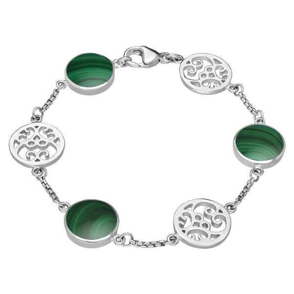 Sterling Silver Malachite Flore Filigree Bracelet B943