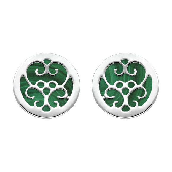 Sterling Silver Malachite Flore Filigree Stud Earrings, E1782