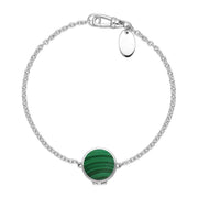 Sterling Silver Malachite Round Locket Chain Bracelet, B1248.