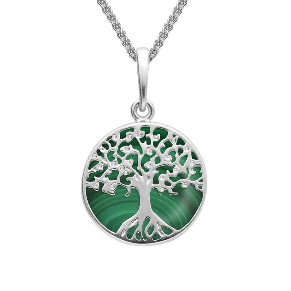 Sterling Silver Malachite Small Round Tree Of Life Necklace, P3339.