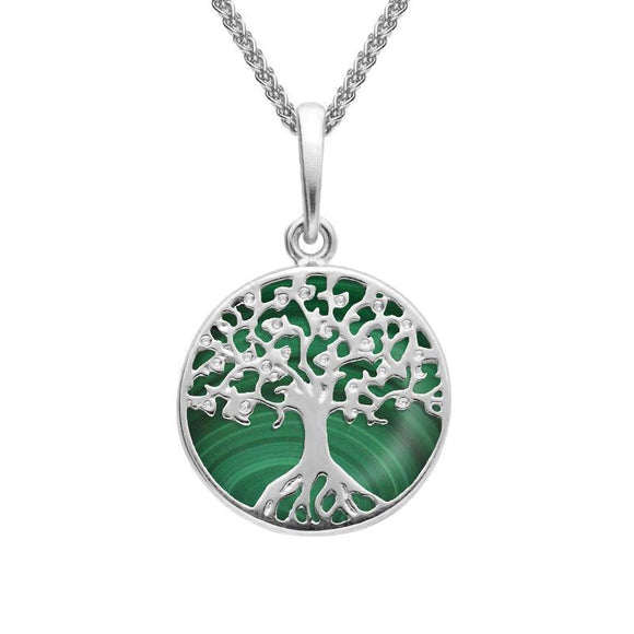 Sterling Silver Malachite Small Round Tree Of Life Necklace, P3339.