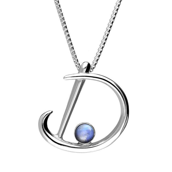 Sterling Silver Moonstone Love Letters Initial D Necklace, P3451C.