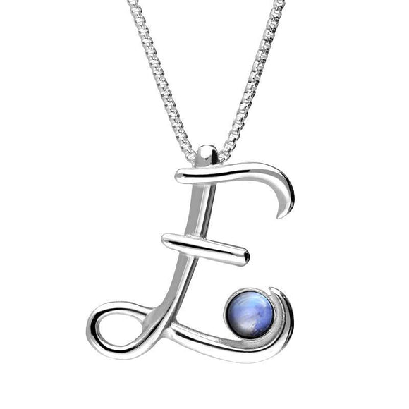 Sterling Silver Moonstone Love Letters Initial E Necklace, P3452C.