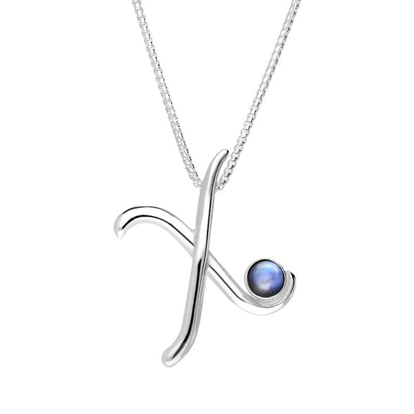 Sterling Silver Moonstone Love Letters Initial X Necklace, P3471C.