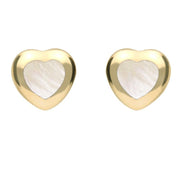 9ct Yellow Gold White Mother of Pearl Framed Heart Stud Earrings. E432.