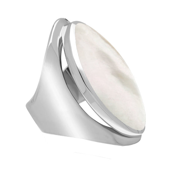 Sterling Silver Mother of Pearl Large Oval Statement Ring, R013.