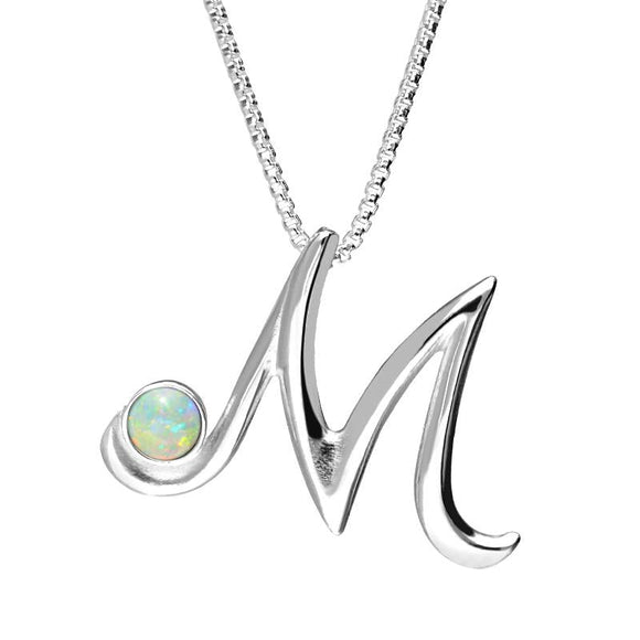 Sterling Silver Opal Love Letters Initial M Necklace, P3460.