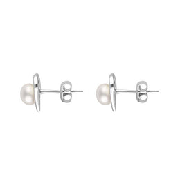 Sterling Silver Pearl Heart Stud Earrings