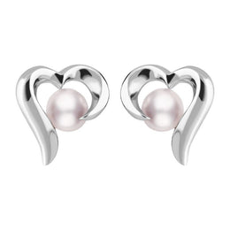 Sterling Silver Pink Pearl Open Twist Heart Stud Earrings, E2075.