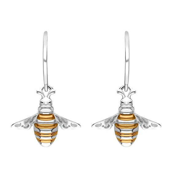 Sterling Silver Rose Gold Plated Bee Hook Earrings, E2578.